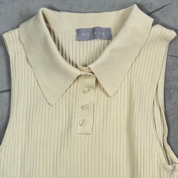 Nyland Cream Ribbed Sleeveless Polo Top - Picture 4 of 9